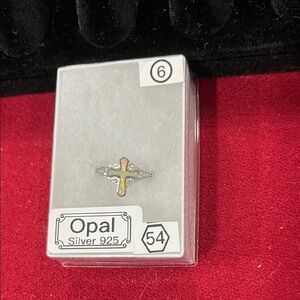Silver 925 Ring with Opal Cross Design